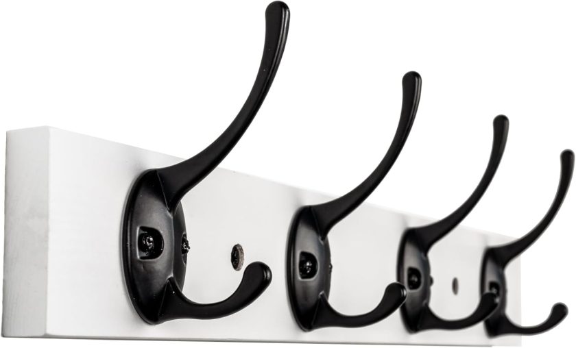 Coat Hooks Wall Mounted, Wooden Hat Rack with 4 Hooks for Entryway, Bathroom,Bedroom(White)