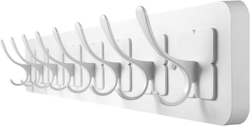 Coat Rack Wall Mounted,Wooden Wall Coat Rack with 8 Double Hooks for Hanging Clothes,Coats,Hats,Jackets,31.5inch (White, 8 Hooks)