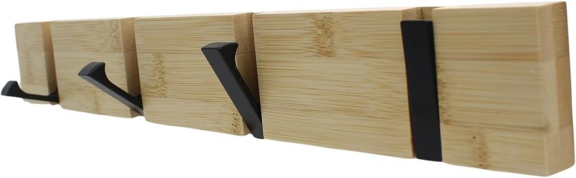Wooden Coat Rack Wall Mounted，Modern Coat Hooks Foldable Wall Hooks Coat Hanger Entryway for Handbags, Coat, Hats, Key