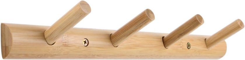Modern Bamboo Wooden Entryway Coat Hooks, Bathroom Kitchen Towel Rack, Wall Mounted Coat Rack Hat Hanger with 4 Hanging Pegs (Natural)
