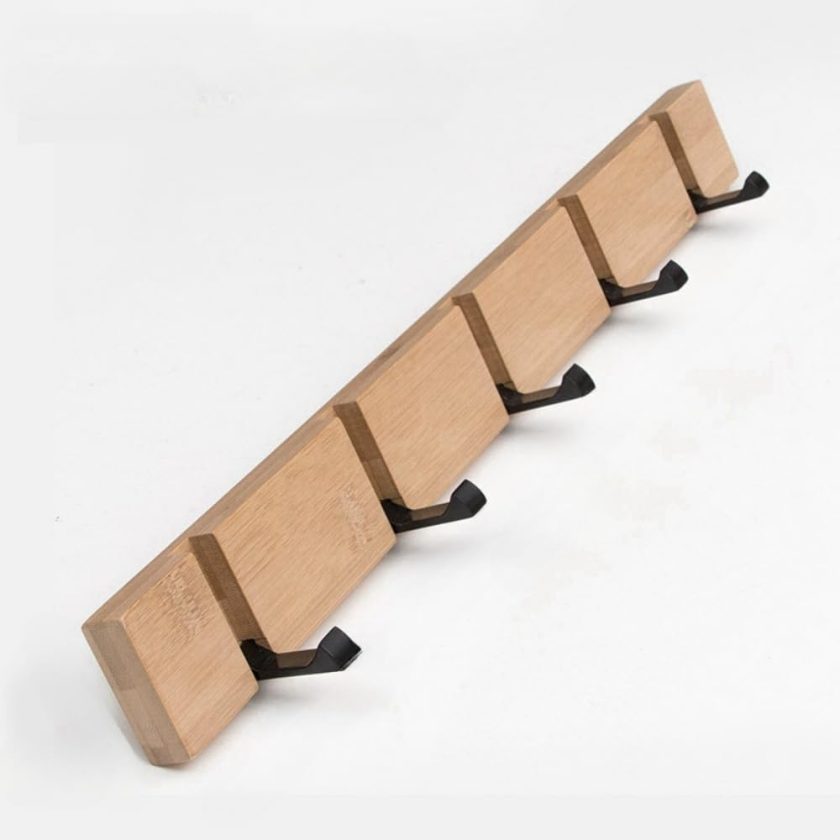 Wooden Folding Coat Hooks Coat Rack Wall Mount, Foldable Wall Hooks, Retractable Wall Hook with 5 Hooks, Coat Hanger entryway for Handbags, Coat, Hats, Key
