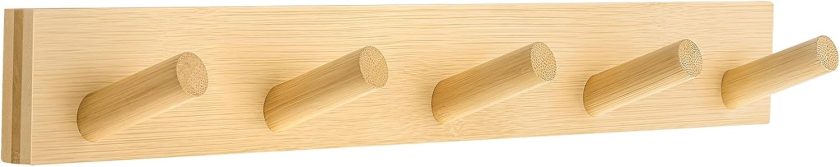 Coat Rack Wall Mount, Wooden Coat Hanger with 5 Hooks, Heavy Duty, Natural, 1 Pcs