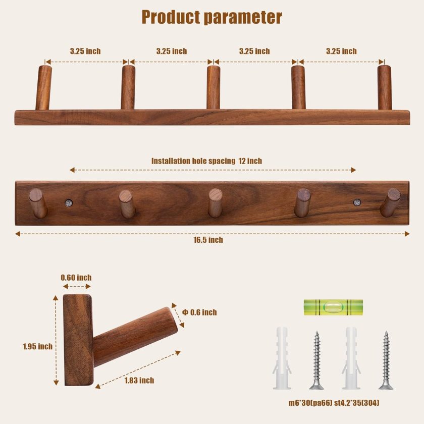 Natural Teak Wood Wall Hooks(Set of 2, 16.5") – Rustic Wooden Coat Hooks for Bathroom, Entryway & Bedroom – Durable Wall Pegs for Hanging Coats, Hats & Towels - Image 2