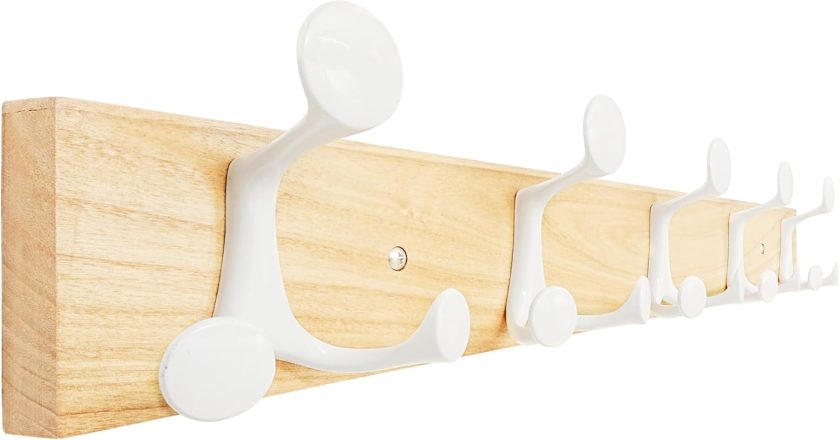 24-Inch Natural Wood Coat Rack Wall Mount with 5 ple Hooks - Ideal for Family Entrances, Classrooms, and Pet Supplies Storage - Perfect Coat Hooks for Wall