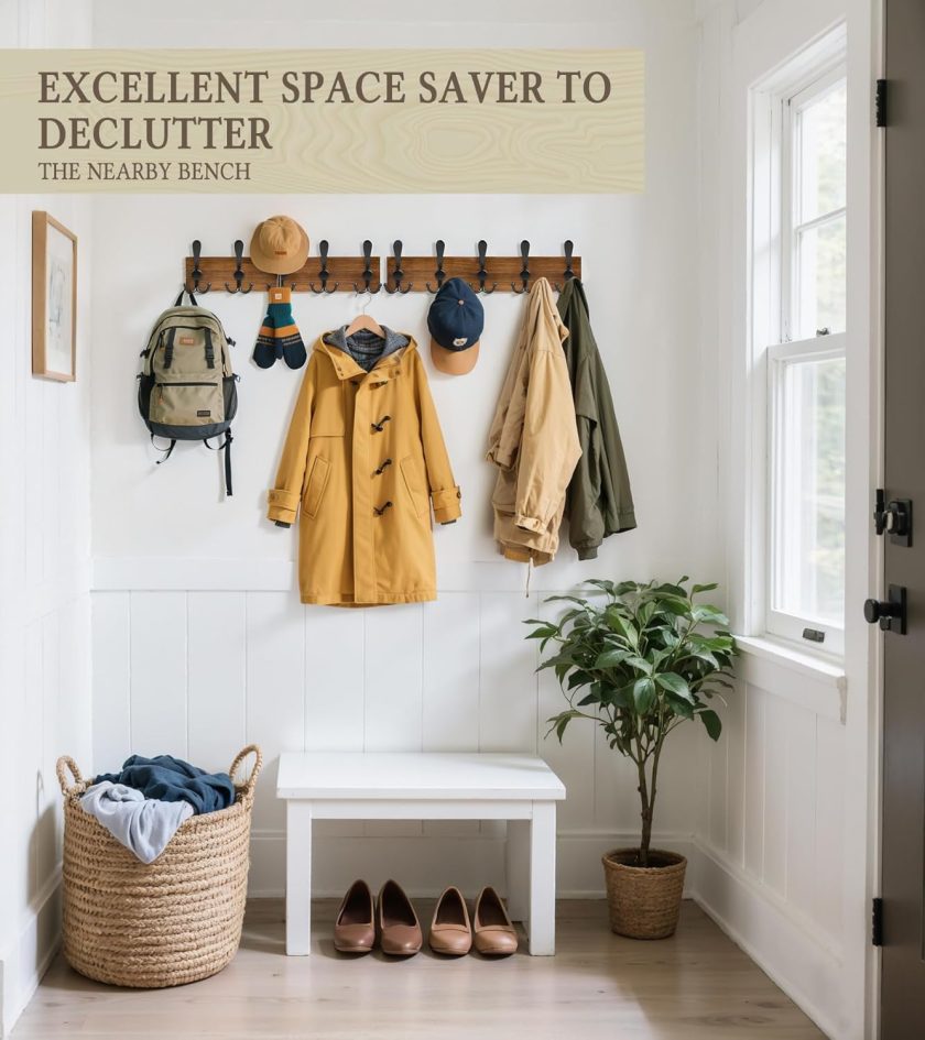 Coat Rack Wall Mount, 16.7 Inch Wooden Wall Coat Hanger with 5 ple Hooks, No Assembly, 2 Pcs, Brown - Image 2