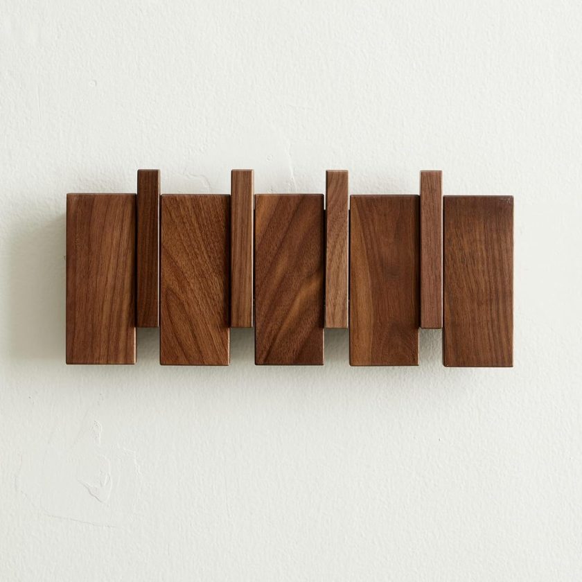Wooden Coat Hooks Wall Mounted, Coat Rack Hanger Wall Mount with 4 Hooks, Heavy Duty Coat Hooks for Hanging Coats/Keys/Hats/Robe&Towels/Plants/Bags, Home Decor Gift, Walnut