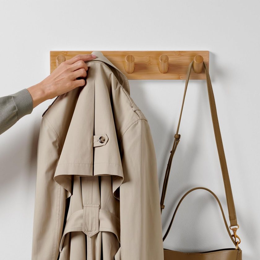 Wall Mounted Coat Rack With 5 Hooks (2-Pack), 16.5" Wooden Wall Hook Rack - Modern Scandinavian Home Decor - Series 6 - Image 2