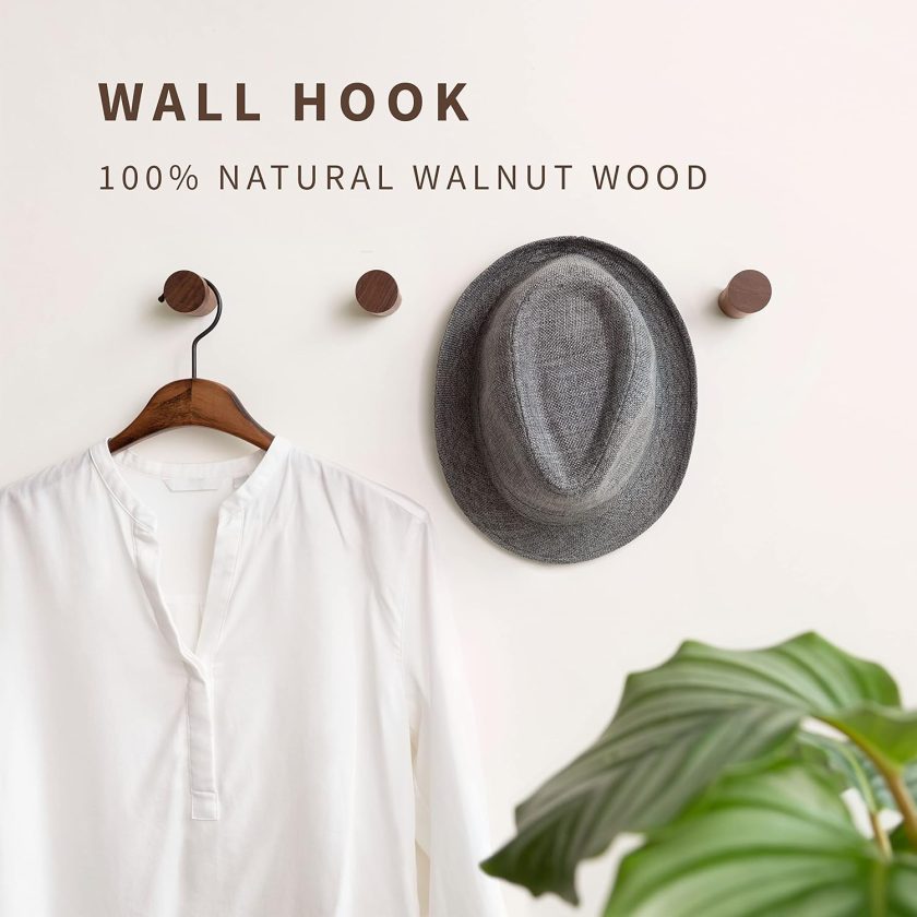 Natural Wooden Wall Mounted Hooks - Pack of 4 - Modern - Handmade Decorative Wood Pegs Minimalist for Hanging Hat, Coats (Black Walnut Wood) - Image 2