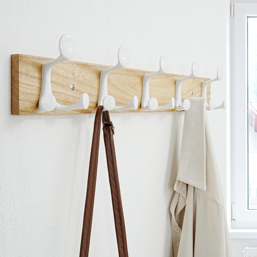 24-Inch Natural Wood Coat Rack Wall Mount with 5 ple Hooks - Ideal for Family Entrances, Classrooms, and Pet Supplies Storage - Perfect Coat Hooks for Wall - Image 2